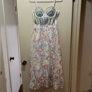 Floral Beaded Midi Dress with Colorful Accents